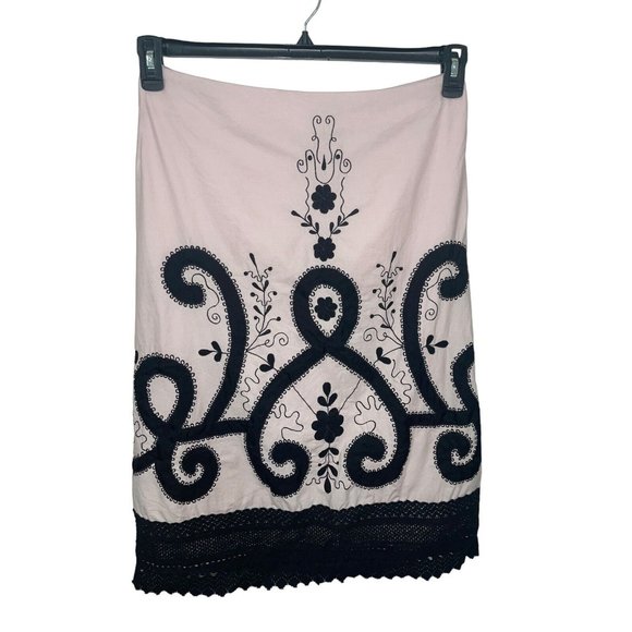 BRITISH INDIA TRAVELLER A-Line Midi Skirt Pink Black Size 9 100% Cotton - Picture 1 of 13